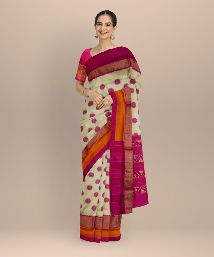 White majenta handloom pochampally ikat silk saree