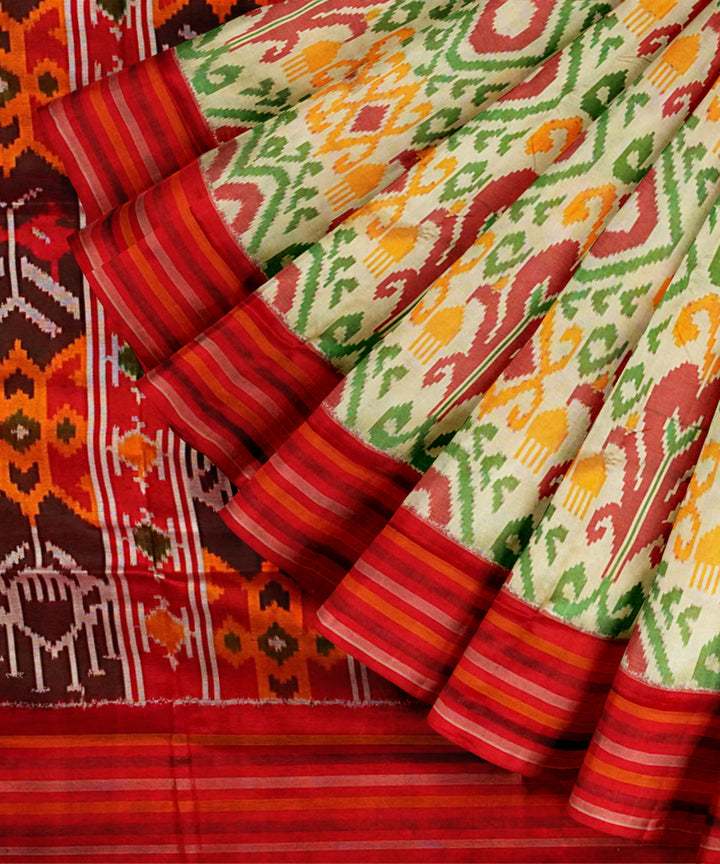 White red yellow green handloom pochampally ikat silk saree