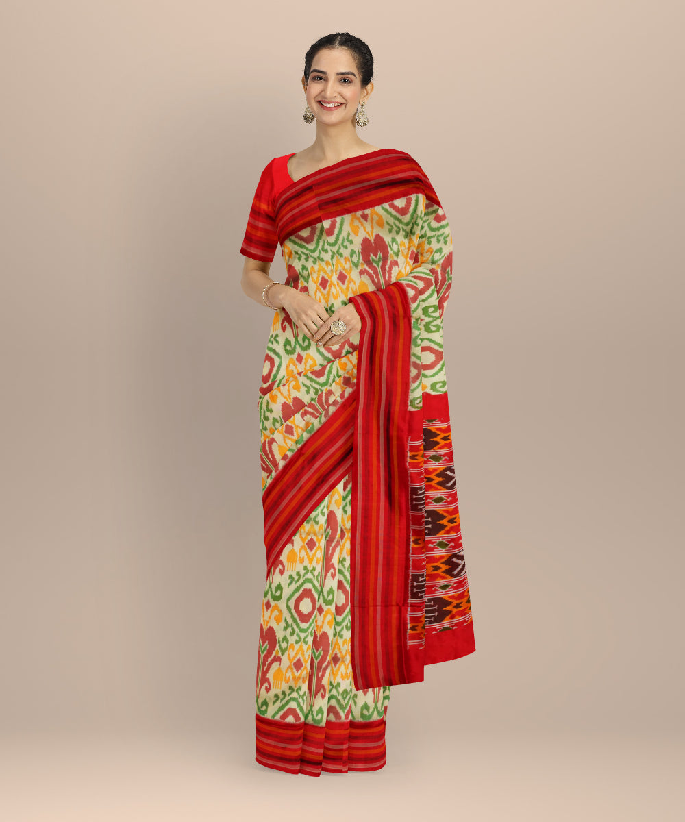 White red yellow green handloom pochampally ikat silk saree