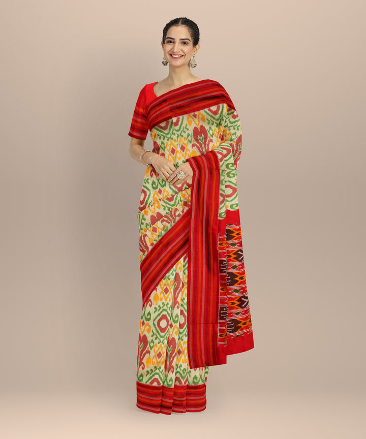 White red yellow green handloom pochampally ikat silk saree
