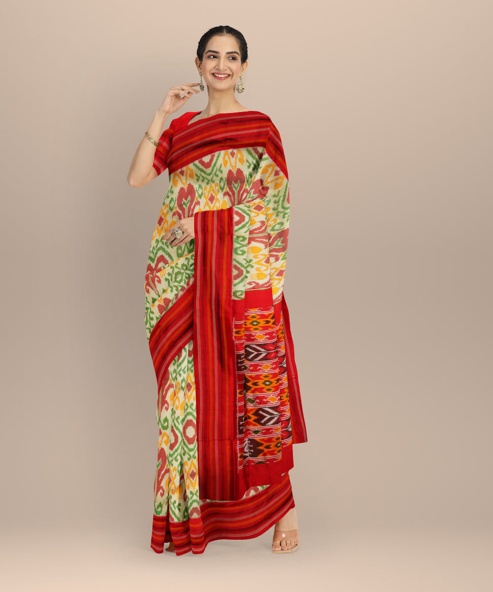 White red yellow green handloom pochampally ikat silk saree