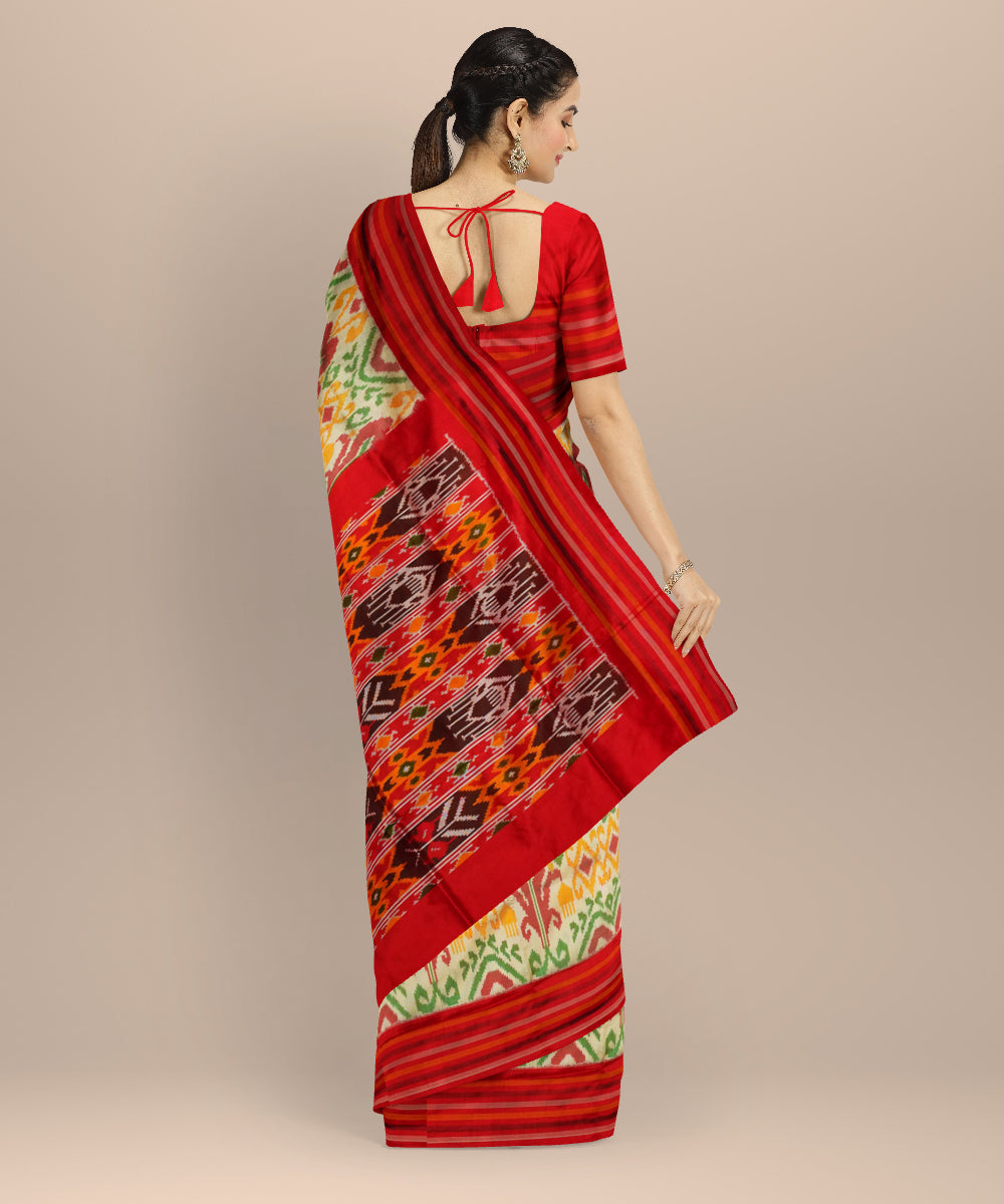 White red yellow green handloom pochampally ikat silk saree