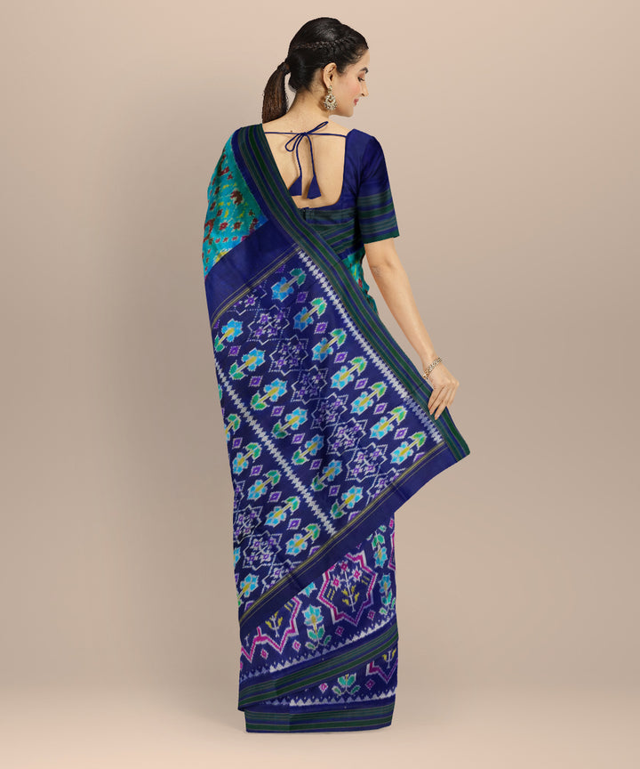 Sky blue navy blue handloom pochampally ikat silk saree