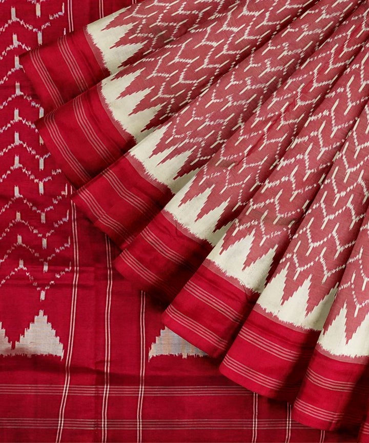 Red white pochampall-ikat silk handloom saree