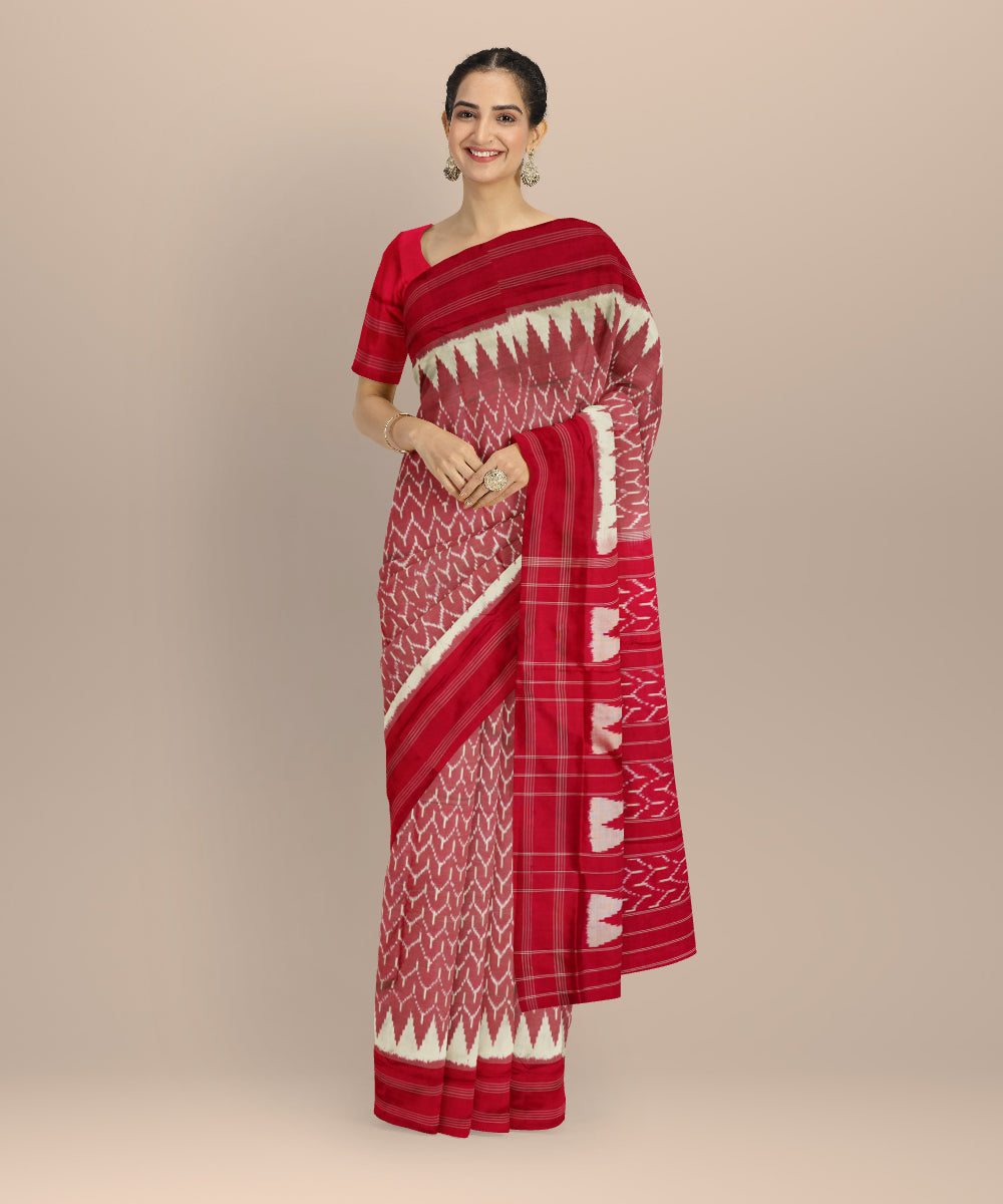 Red white pochampall-ikat silk handloom saree