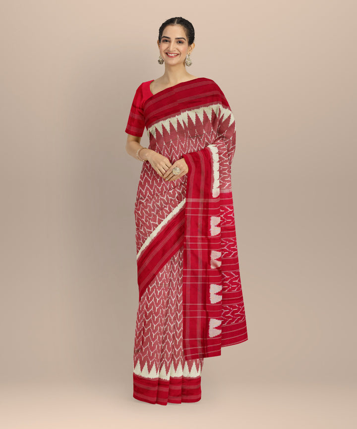 Red white pochampall-ikat silk handloom saree