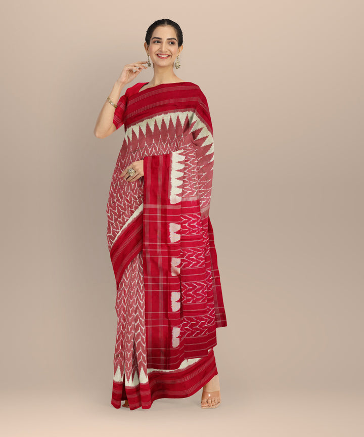 Red white pochampall-ikat silk handloom saree