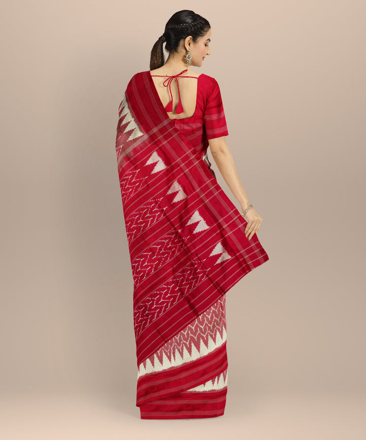 Red white pochampall-ikat silk handloom saree