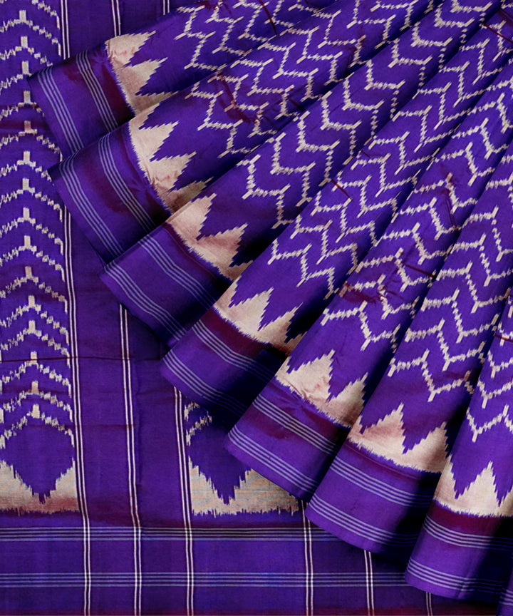 Navy blue white handloom pochampally ikat silk saree