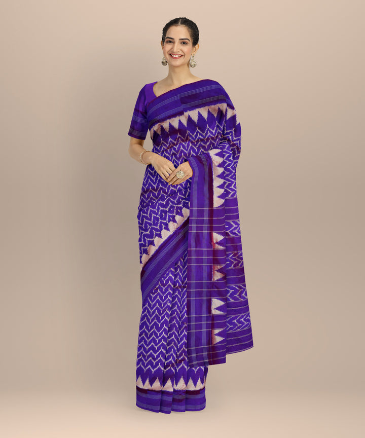 Navy blue white handloom pochampally ikat silk saree