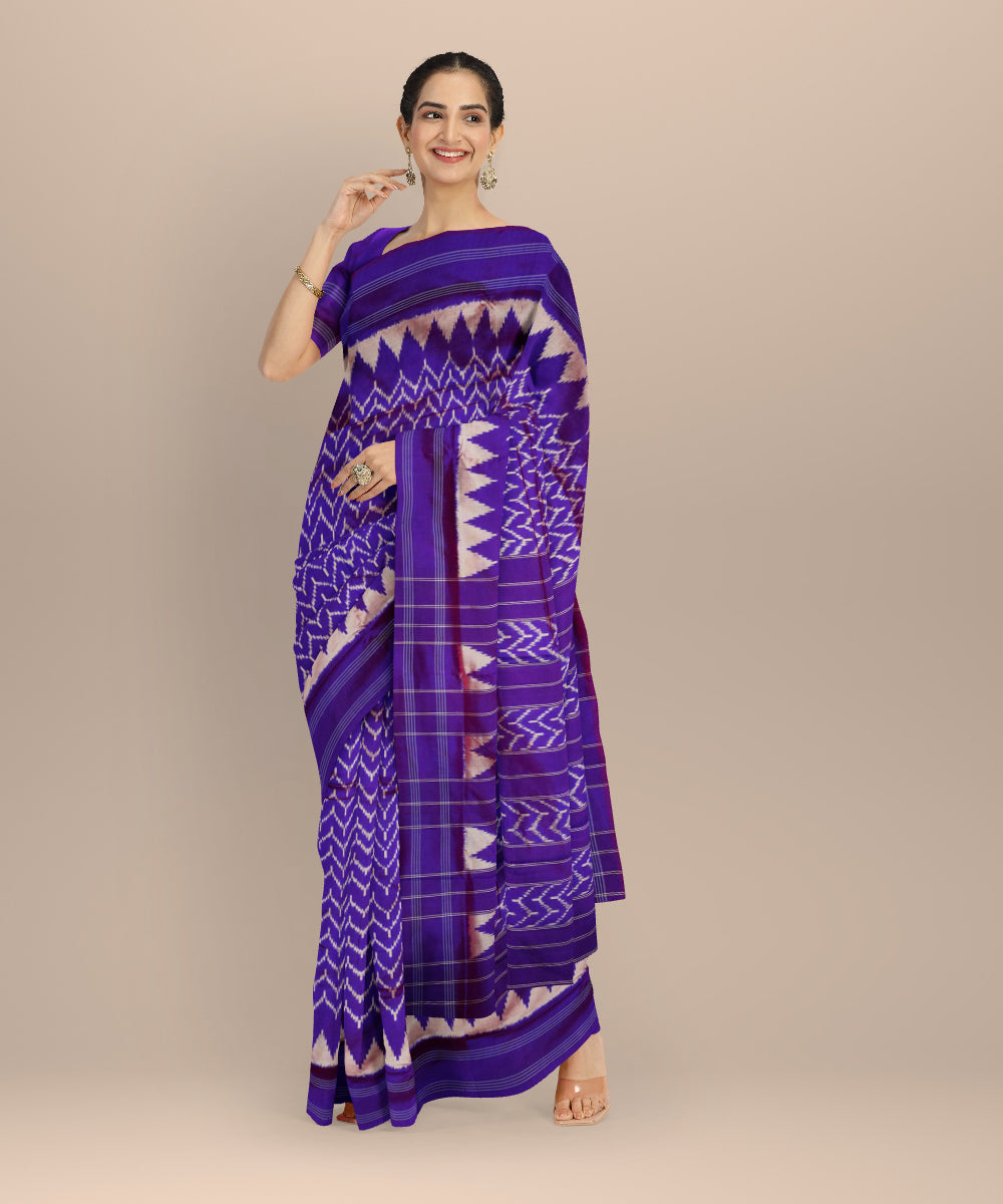 Navy blue white handloom pochampally ikat silk saree