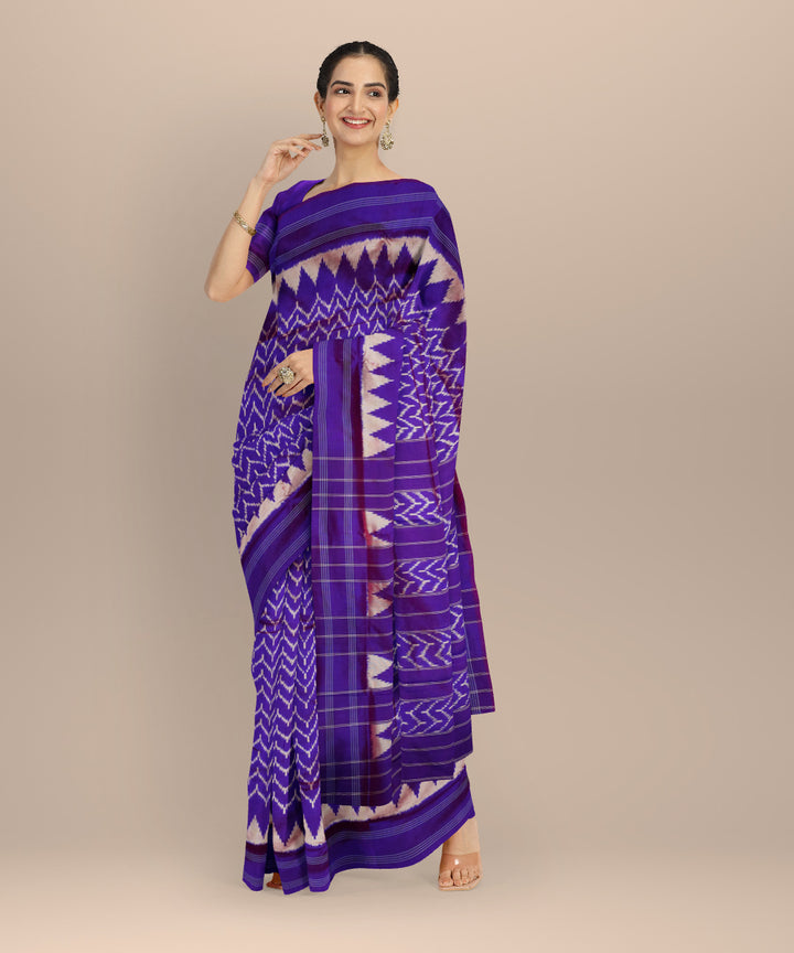 Navy blue white handloom pochampally ikat silk saree