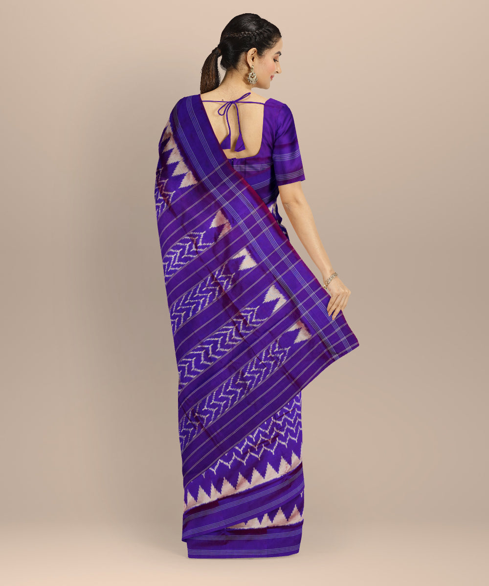 Navy blue white handloom pochampally ikat silk saree