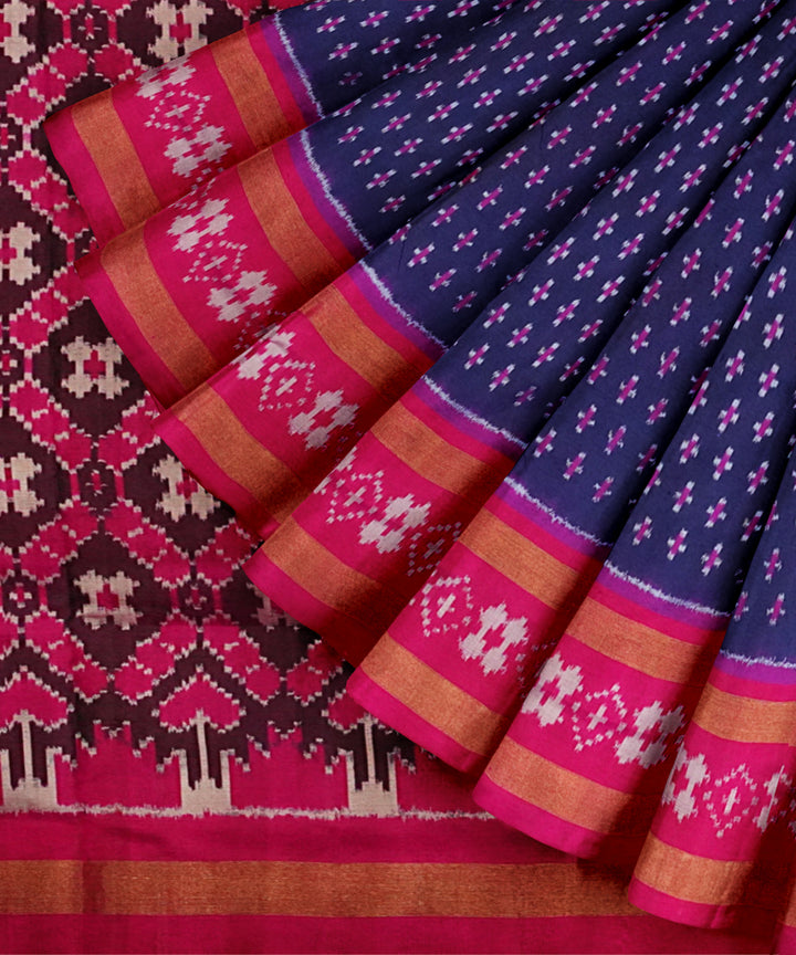 Indigo pink handloom pochampally ikat silk saree