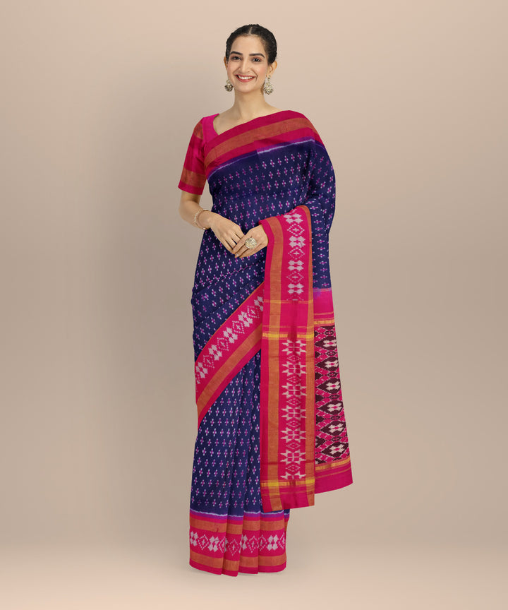 Indigo pink handloom pochampally ikat silk saree