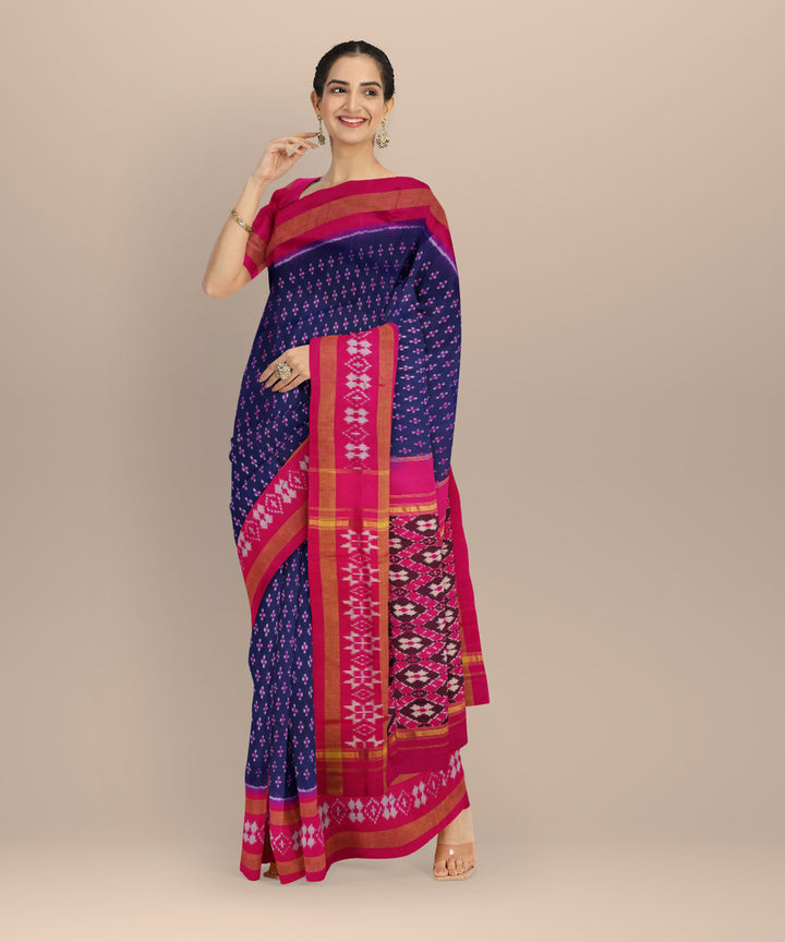 Indigo pink handloom pochampally ikat silk saree