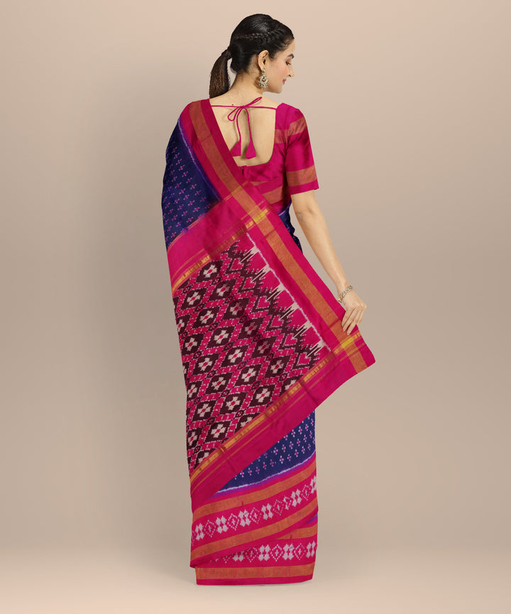 Indigo pink handloom pochampally ikat silk saree