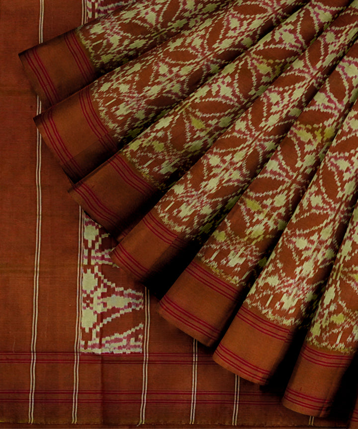 Brown grey handloom pochampally ikat silk saree