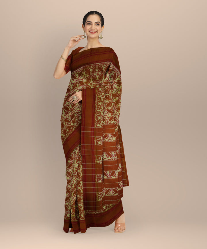 Brown grey handloom pochampally ikat silk saree
