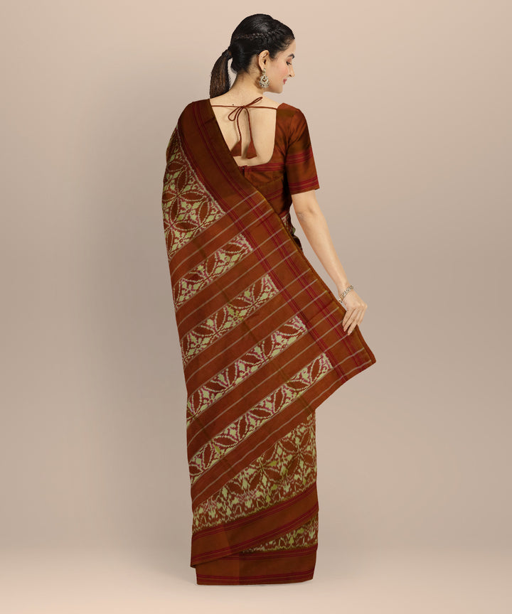 Brown grey handloom pochampally ikat silk saree