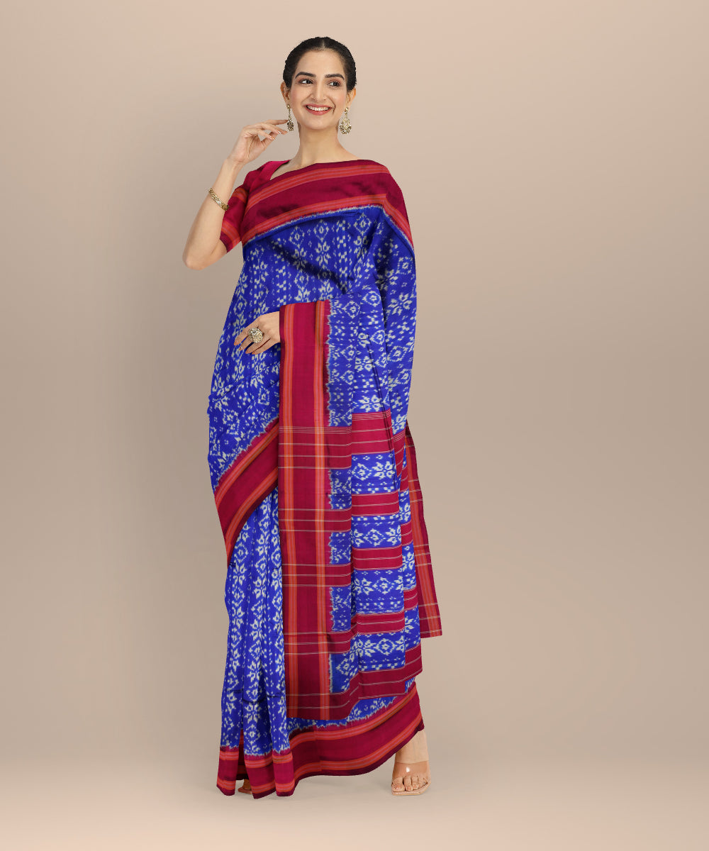 Navy blue navy blue maroon handloom pochampally ikat silk saree