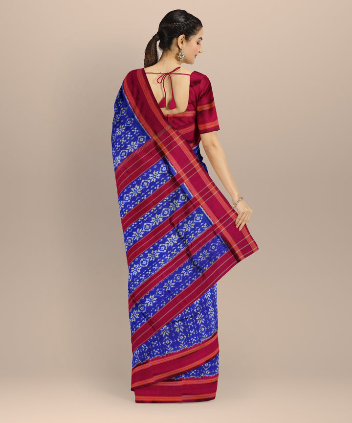 Navy blue navy blue maroon handloom pochampally ikat silk saree