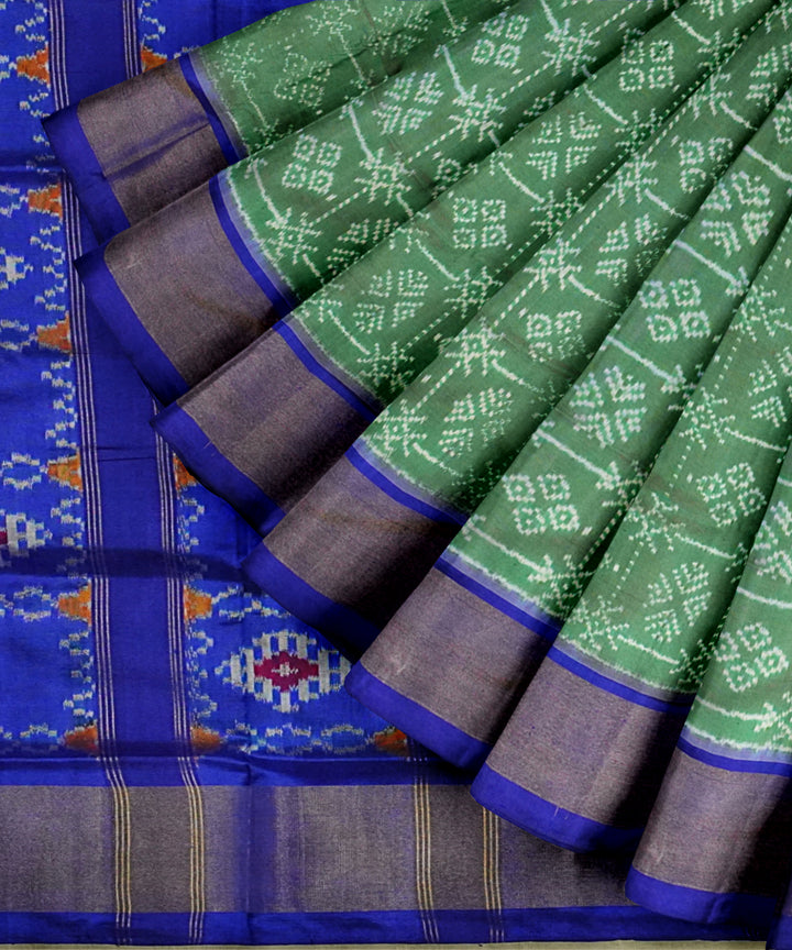 Cyan green royal blue handloom pochampally ikat silk saree