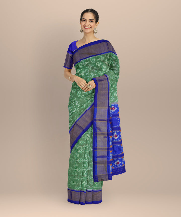 Cyan green royal blue handloom pochampally ikat silk saree