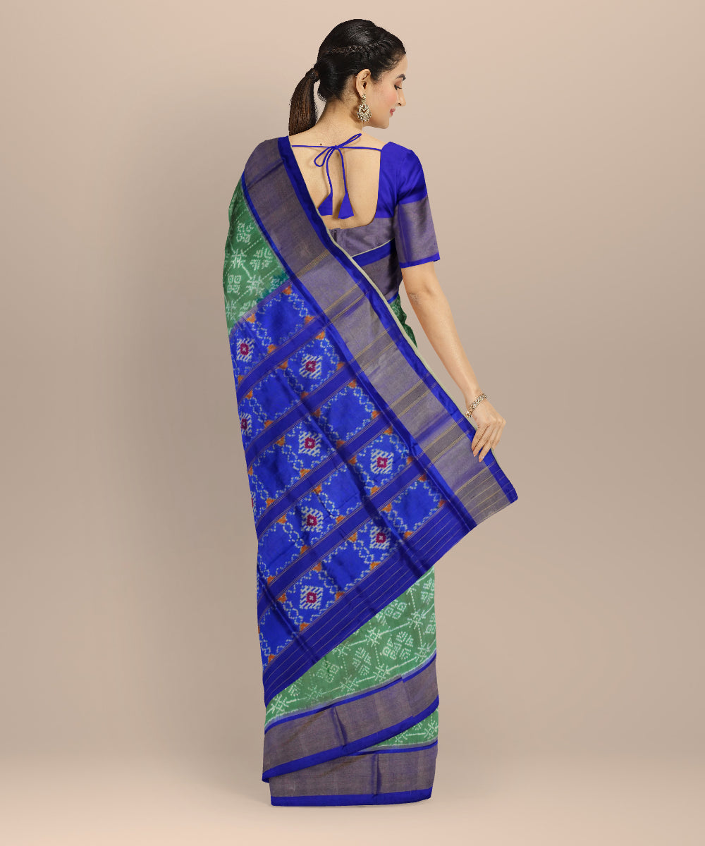 Cyan green royal blue handloom pochampally ikat silk saree