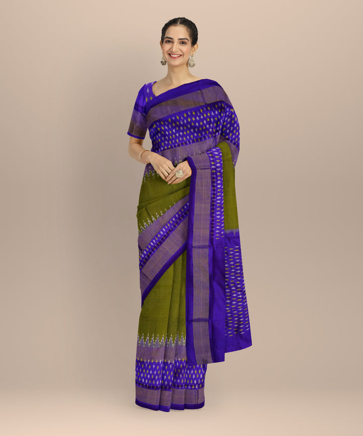Olive green navy blue handloom pochampally silk saree
