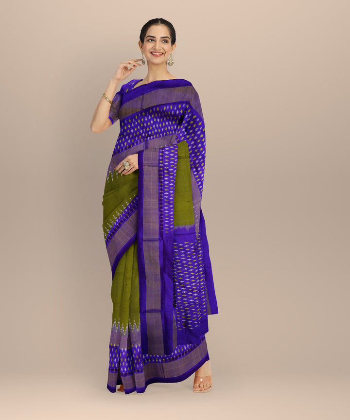 Olive green navy blue handloom pochampally silk saree