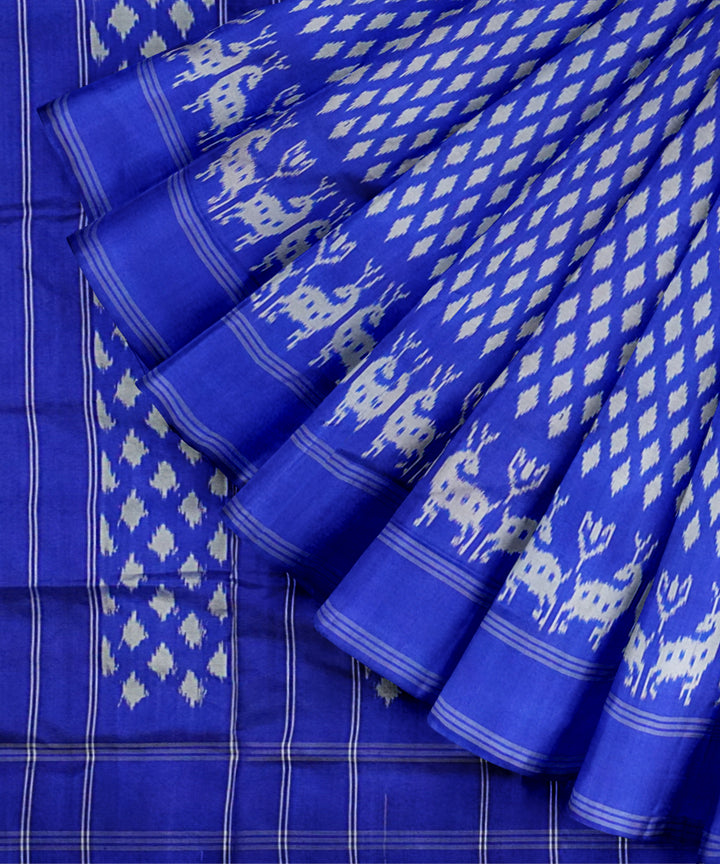 Royal blue white handloom pochampally ikat silk saree