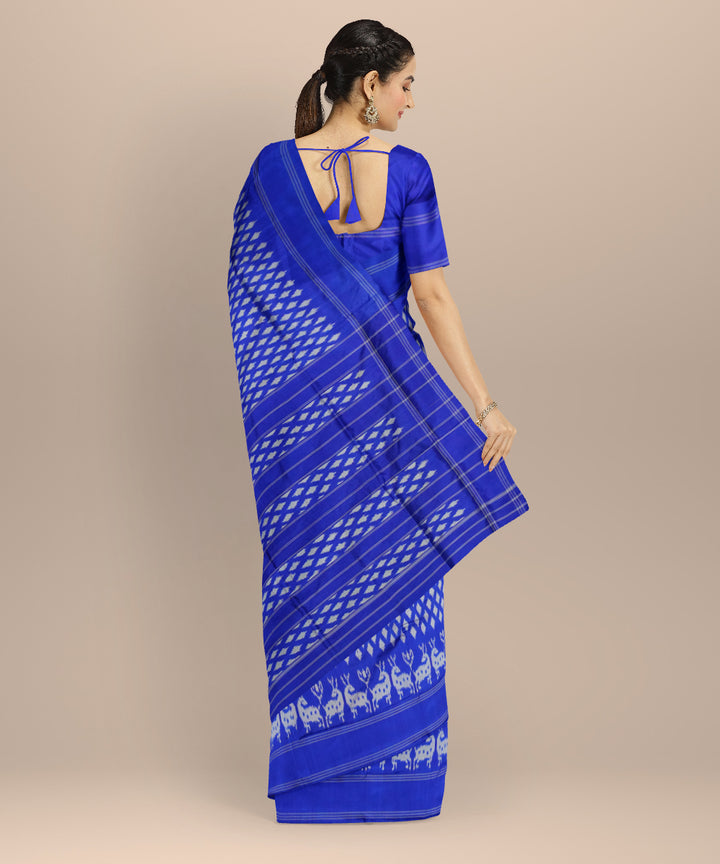 Royal blue white handloom pochampally ikat silk saree