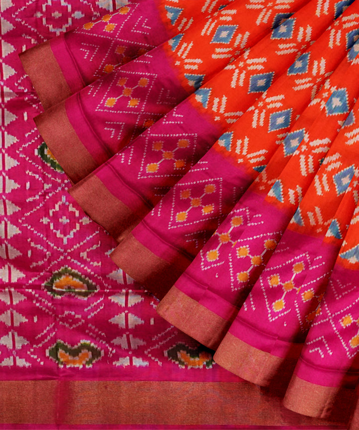 Orange handloom pochampally silk ikat saree