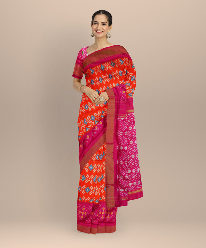 Orange handloom pochampally silk ikat saree