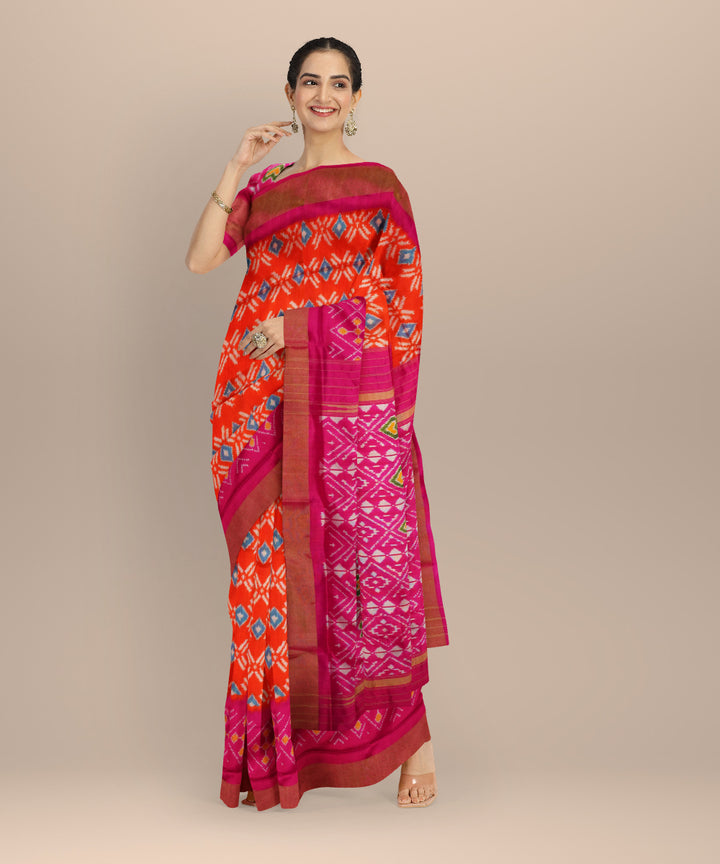 Orange handloom pochampally silk ikat saree