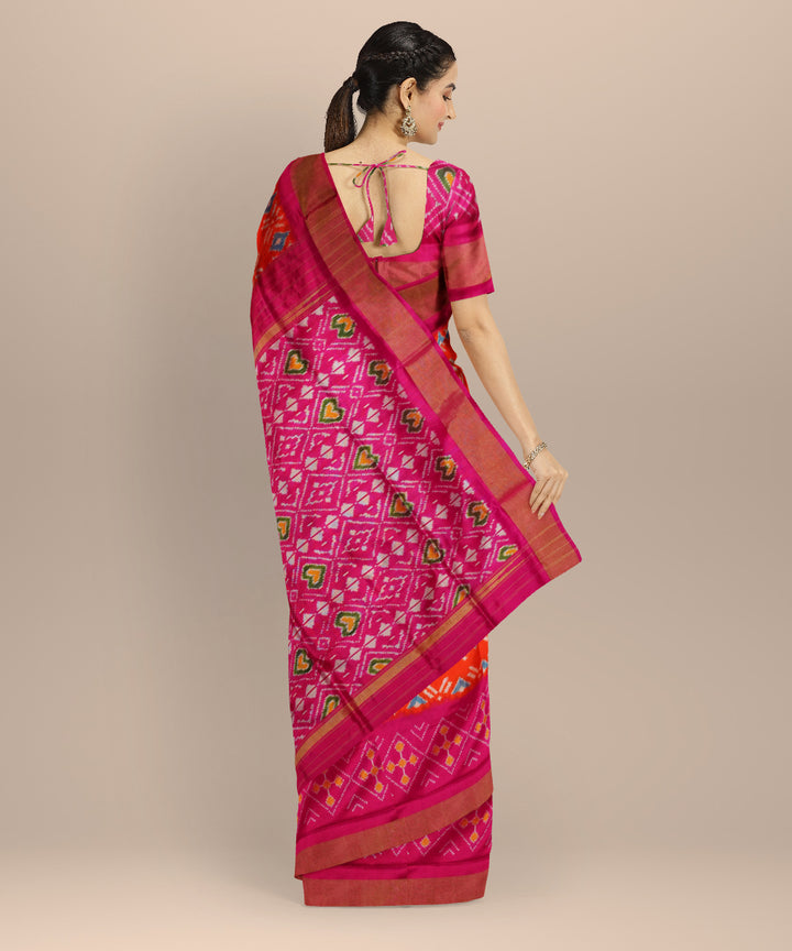 Orange handloom pochampally silk ikat saree
