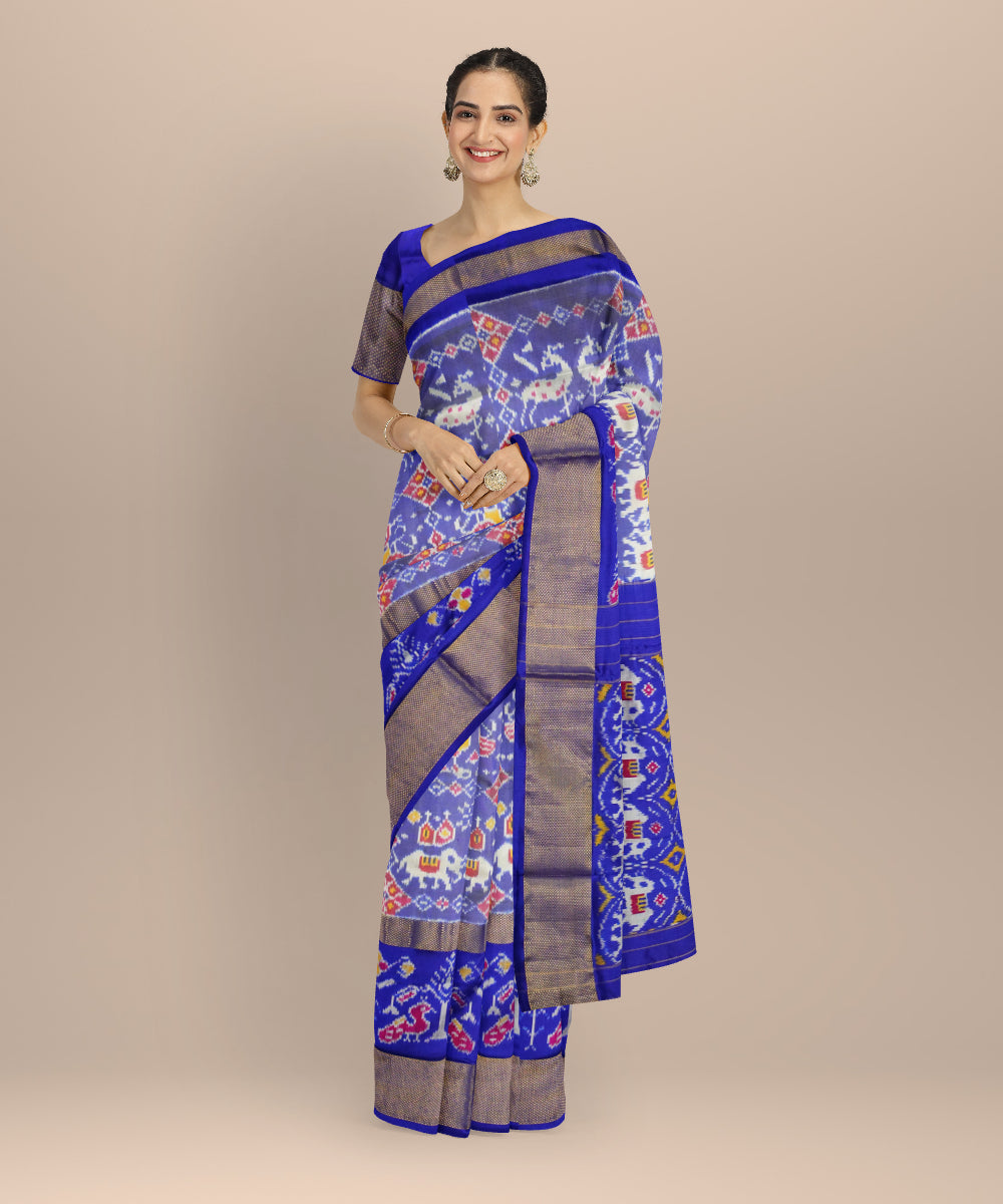 Royal blue handloom pochampally silk ikat saree