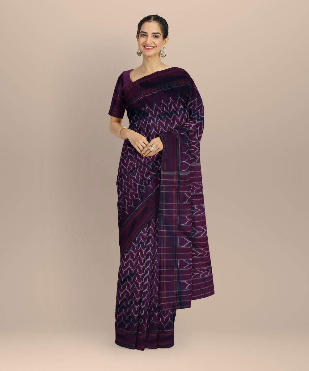Purple white handloom pochampally ikat silk saree