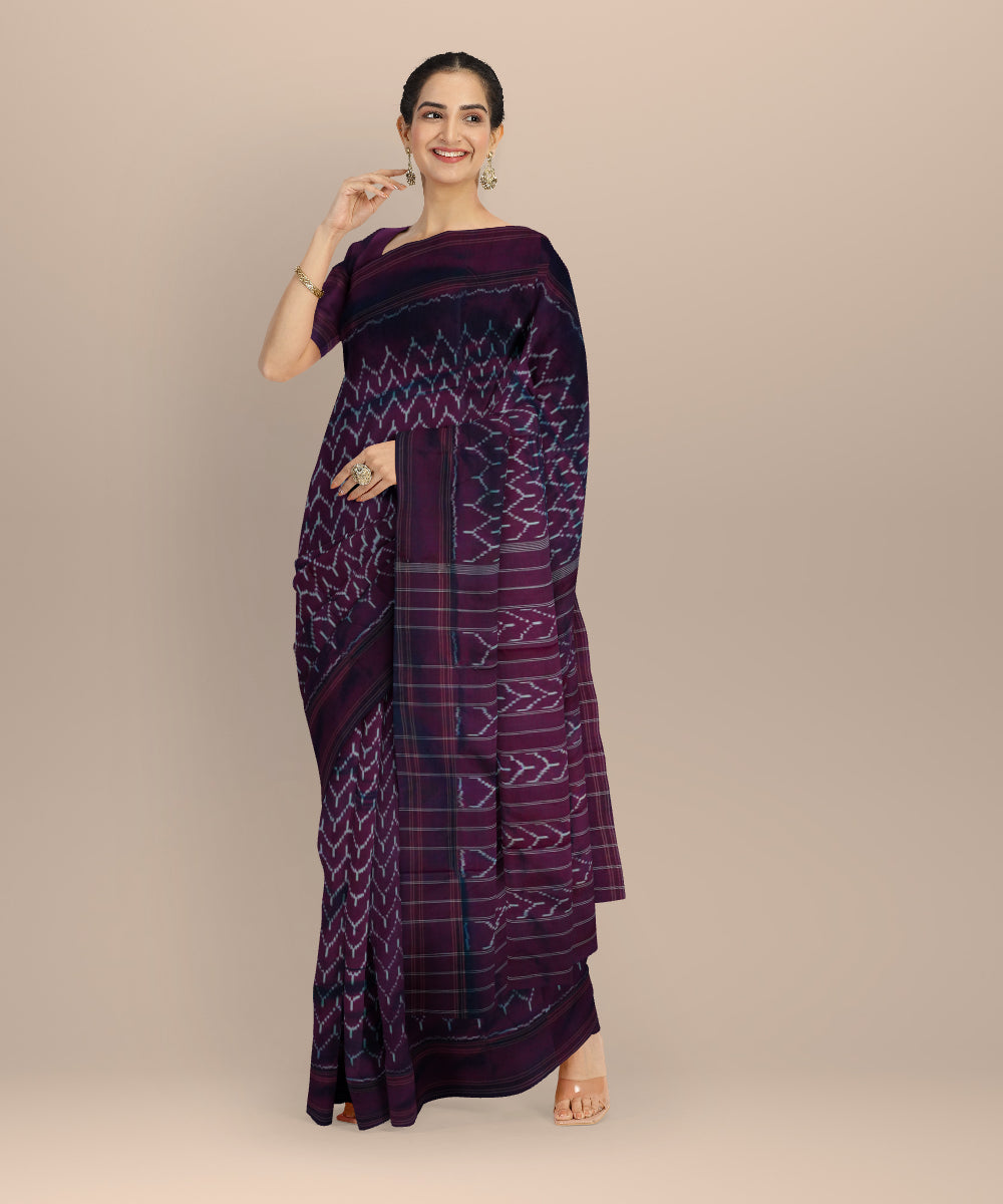 Purple white handloom pochampally ikat silk saree