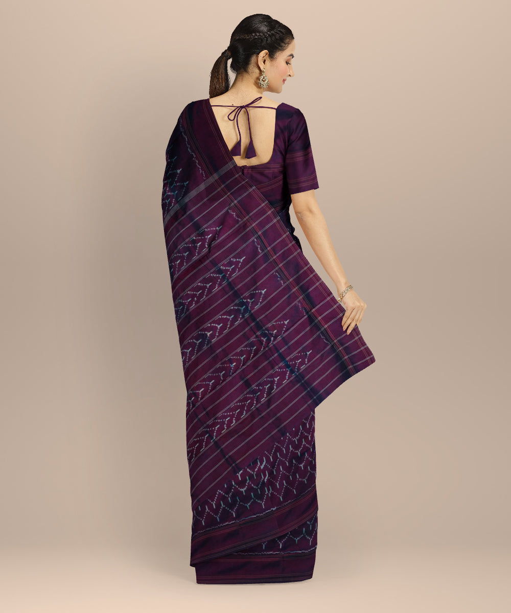 Purple white handloom pochampally ikat silk saree