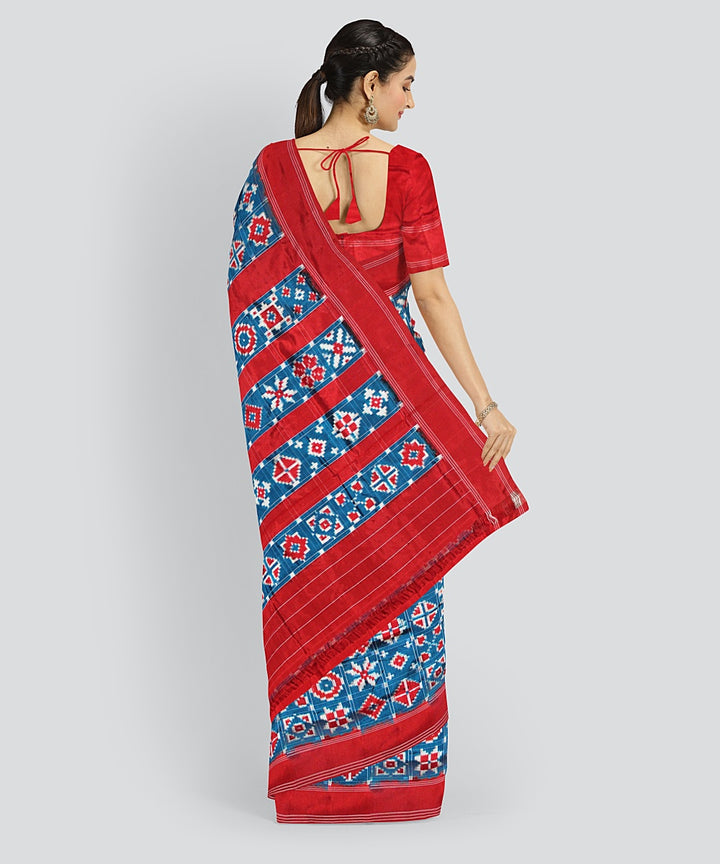 Sky blue red silk handloom telia rumal saree