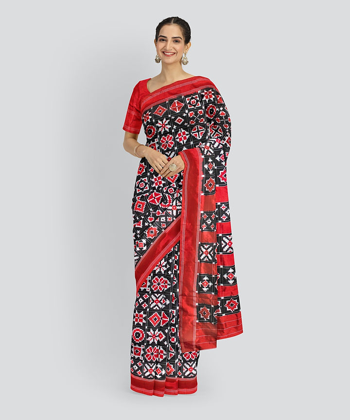 Black red silk handloom telia rumal saree