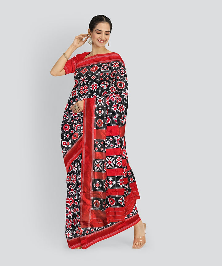 Black red silk handloom telia rumal saree