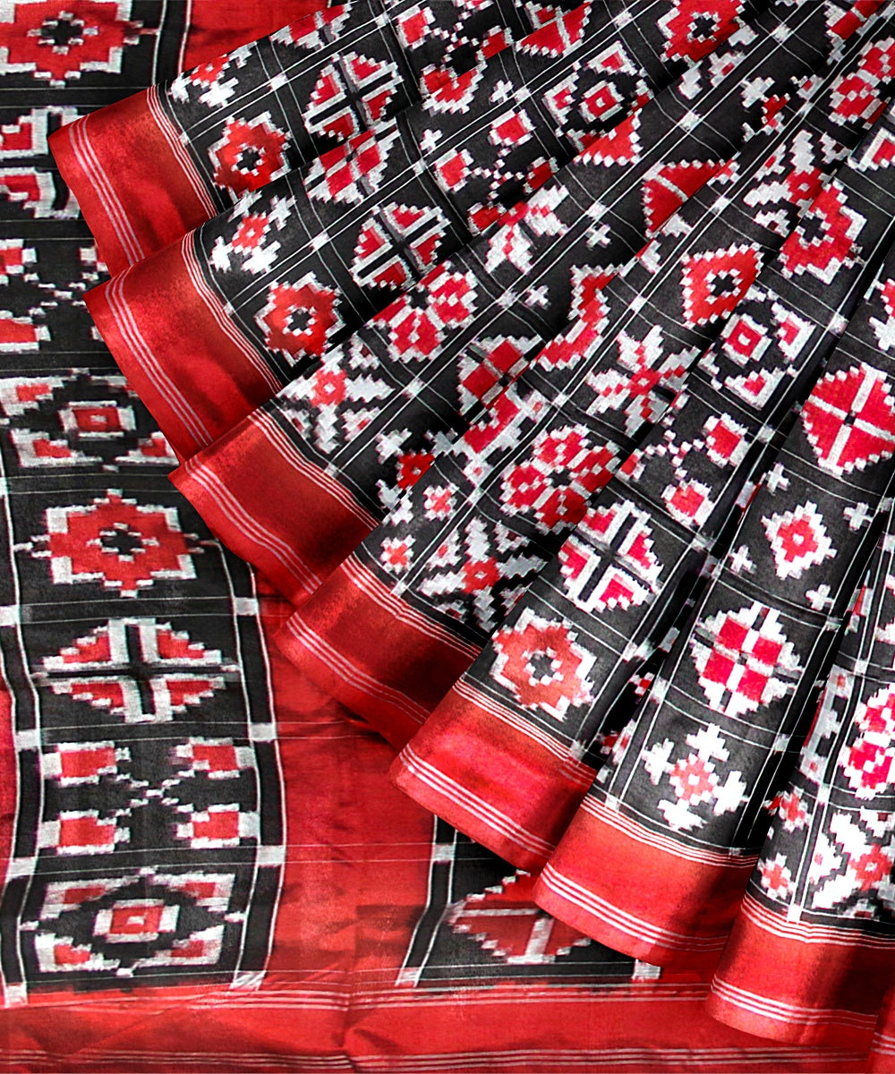 Black red silk handloom telia rumal saree