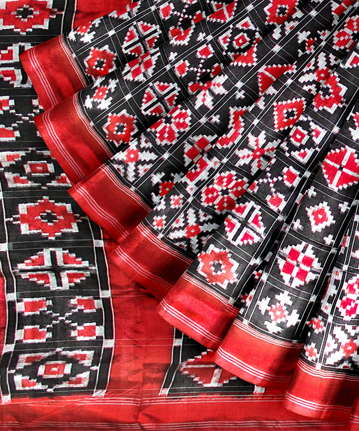 Black red silk handloom telia rumal saree