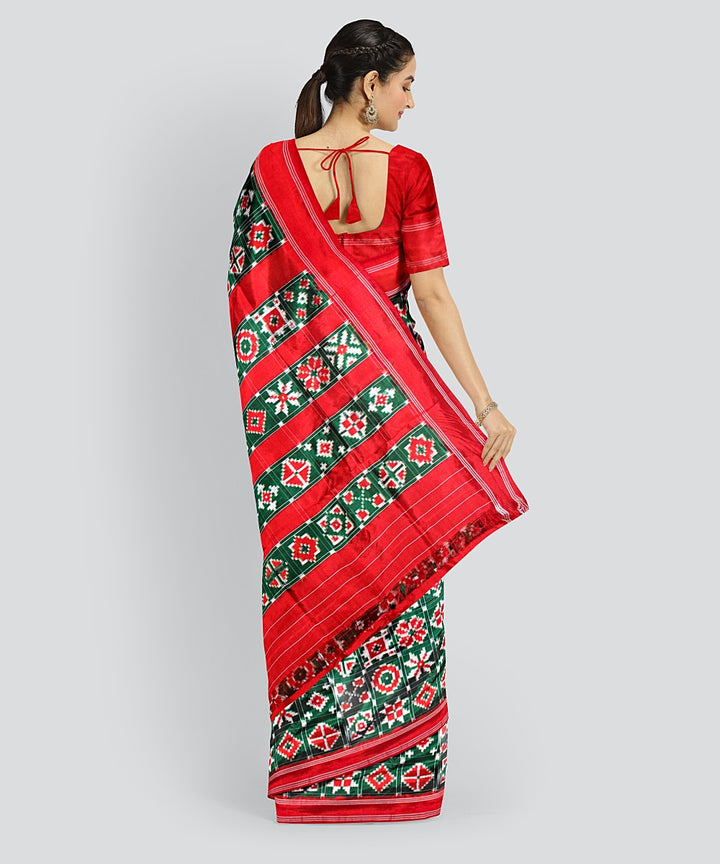 Dark green red silk handloom telia rumal saree