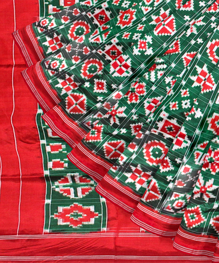 Dark green red silk handloom telia rumal saree