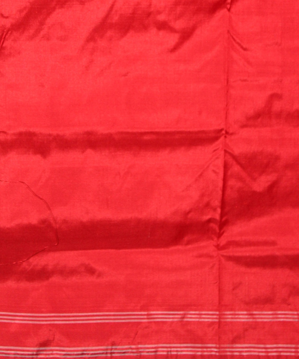 Dark green red silk handloom telia rumal saree