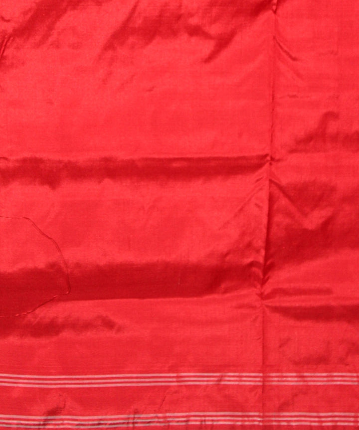 Dark green red silk handloom telia rumal saree